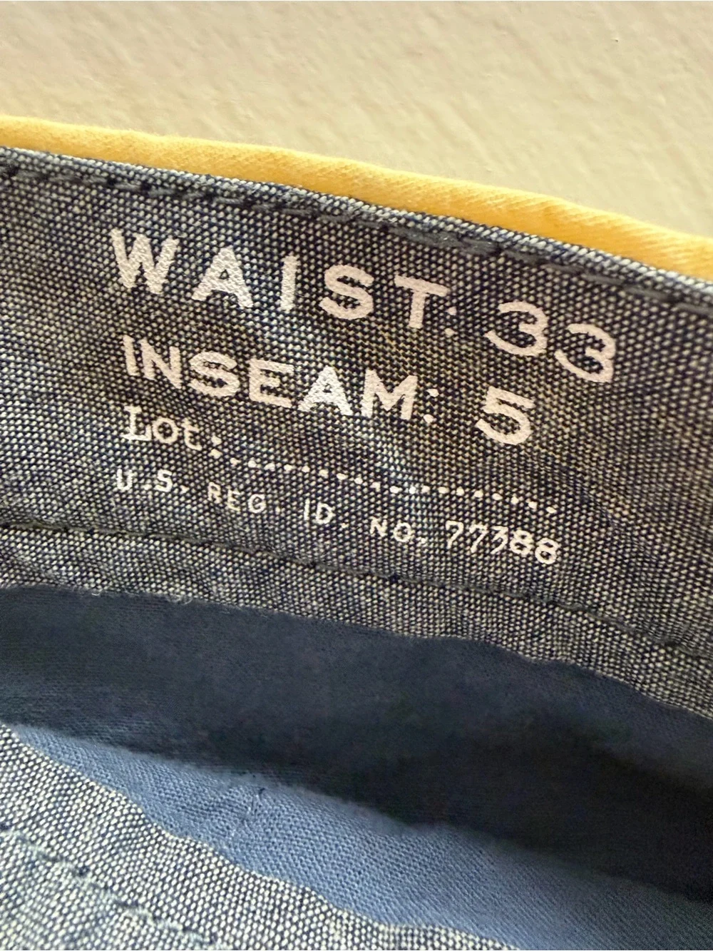 J. Crew Yellow-Lined Chambray Shorts Waistband 33